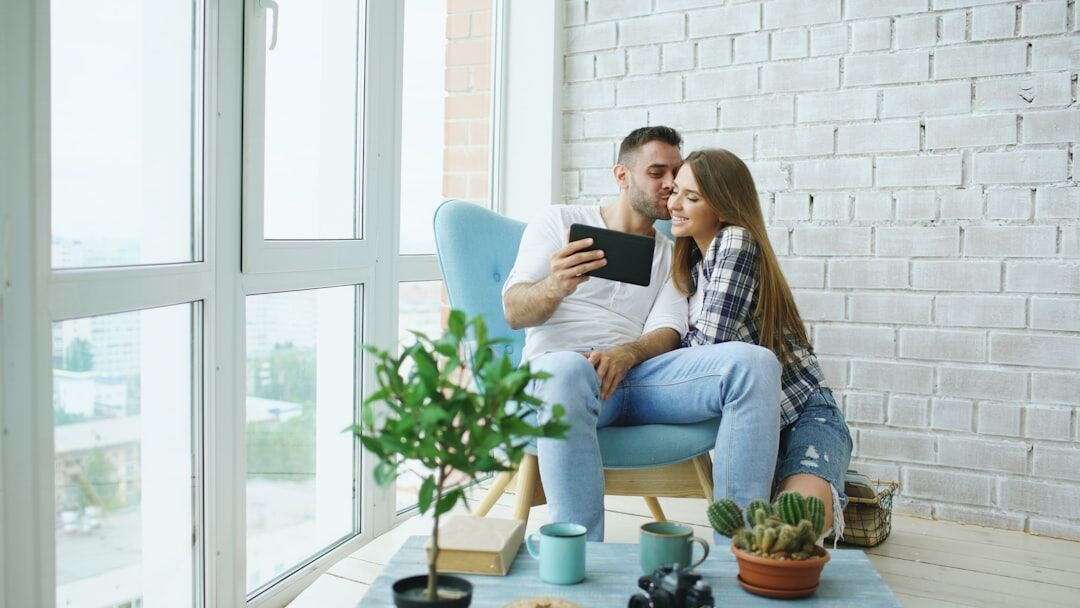 couple talking on couch